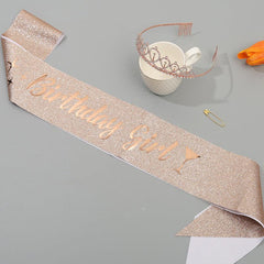2pcs Golden Crown & Satin Sash Crystal Women Kids Birthday Deco