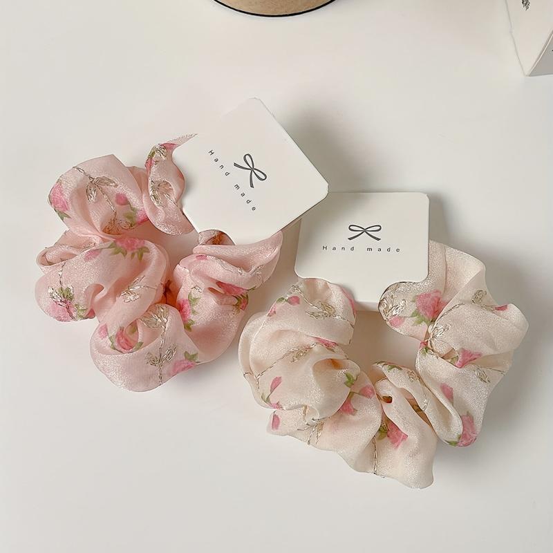 Floral Print Scrunchies Hair Tie Silky Hair Rope Hair Accessories