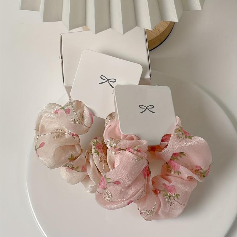Floral Print Scrunchies Hair Tie Silky Hair Rope Hair Accessories