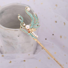 Vintage Chinese Style Cloisonne Hairpin Faux Pearl Hair Pin