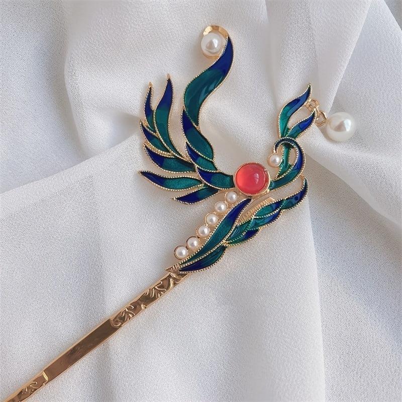 Vintage Chinese Style Cloisonne Hairpin Faux Pearl Hair Pin