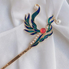 Vintage Chinese Style Cloisonne Hairpin Faux Pearl Hair Pin