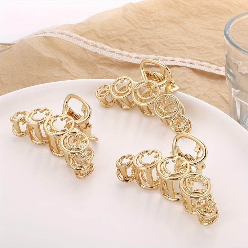 Vintage Smile Face Hair Claw Clip Strong Hold Alloy Hair Claw