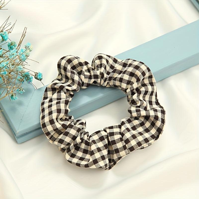 6pcs Large Plaid Scrunchie Hair Tie Vintage Hair Rope Female Accessories