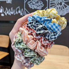 6pcs Large Plaid Scrunchie Hair Tie Vintage Hair Rope Female Accessories