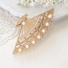 Faux Pearl Fan Hair Clip Rhinestone Headdress Clip Hairpin
