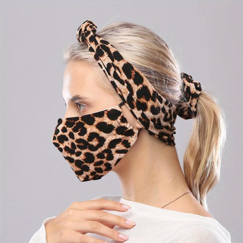 Leopard Headband Scrunchies Set with Free Mask - Women Hair Accessories
