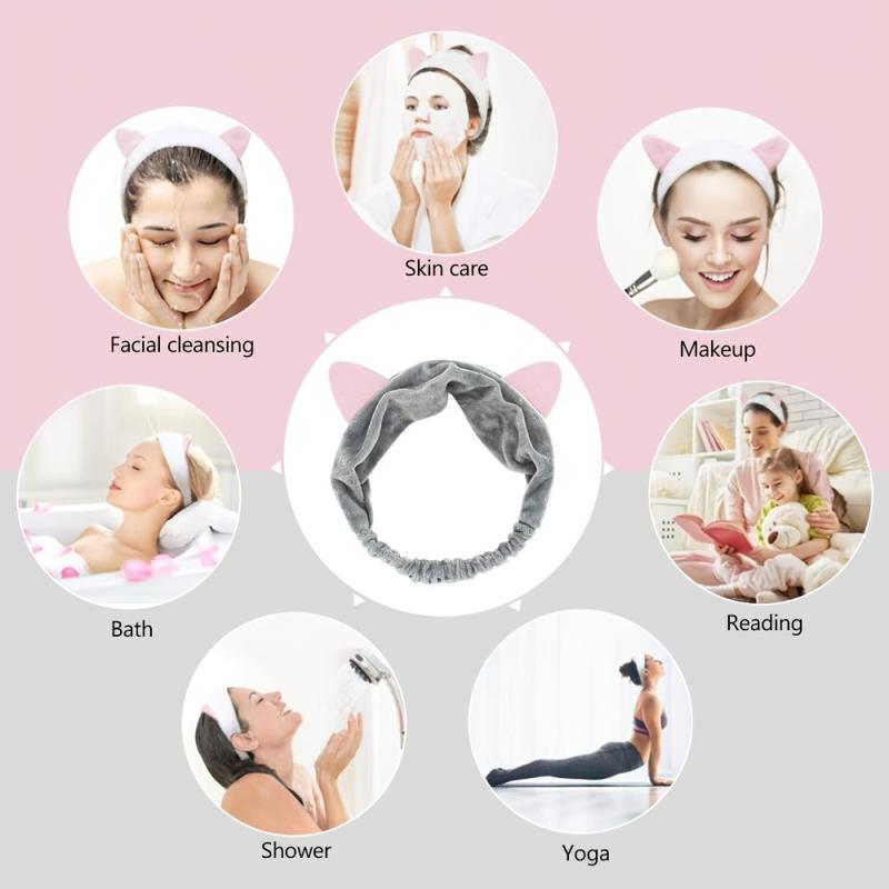 Cat Ears Spa Facial Headband Slip Elastic Face Washing Hair Band Soft Fabric