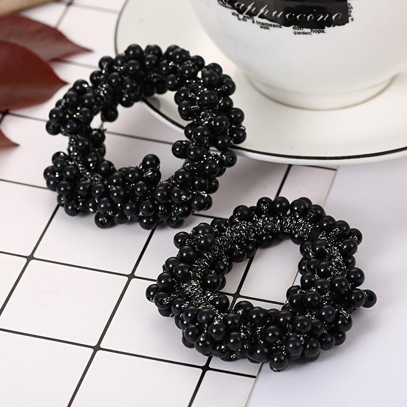 Solid Beaded Scrunchie Ponytail Holder Hair Accessory