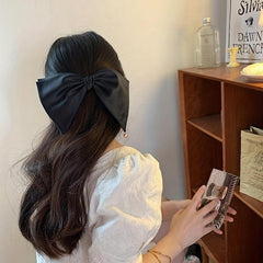 Large Satin Bow Hair Clip With Faux Pearl Tassel Style Barrette