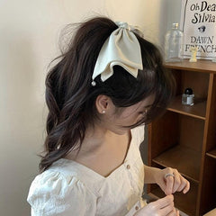 Large Satin Bow Hair Clip With Faux Pearl Tassel Style Barrette