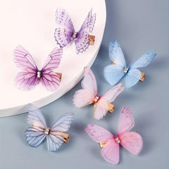 6pc Butterfly Decor Hair Clips, Double Layer Butterfly Hair Clips