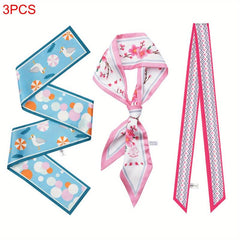 3pcs Silk Scarf Women's Long Ribbon Streamer Thin Scarf