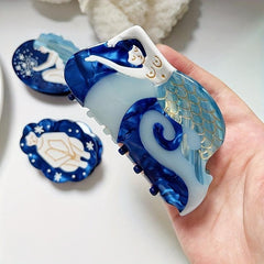 Mermaid Sea Pattern Hair Claw Sweet Ponytail Holder For Women Girls