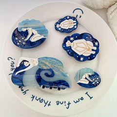 Mermaid Sea Pattern Hair Claw Sweet Ponytail Holder For Women Girls