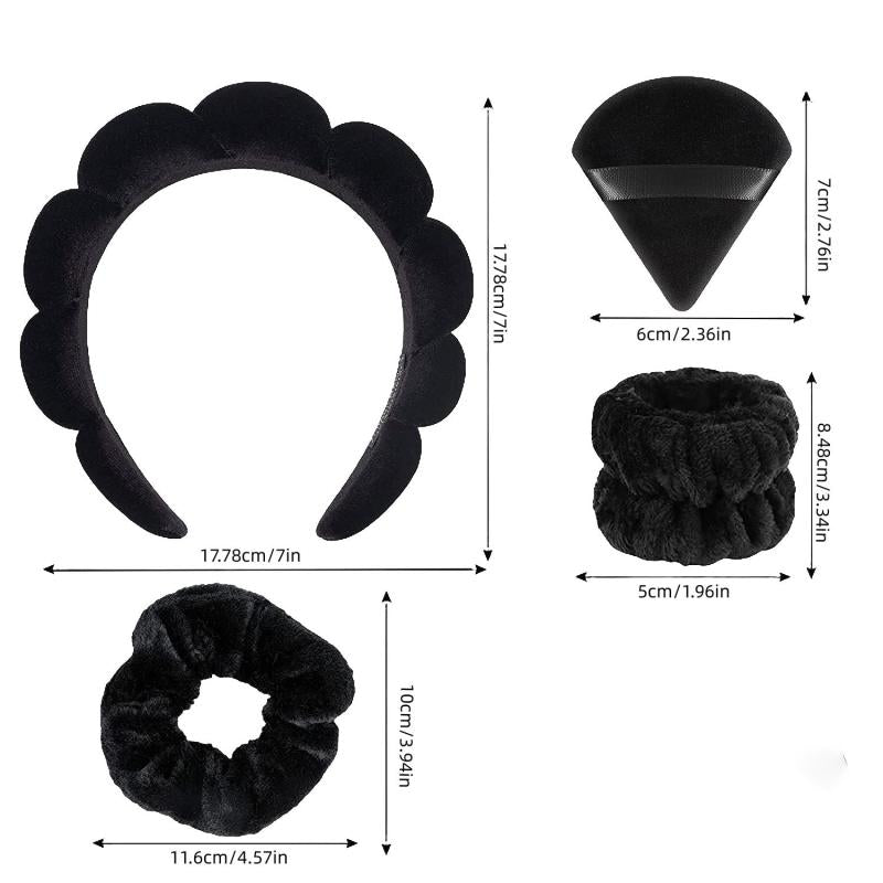 7pcs Soft Hair Accessories For Spa Puffy Headband Comfy Scrunchies Wristband
