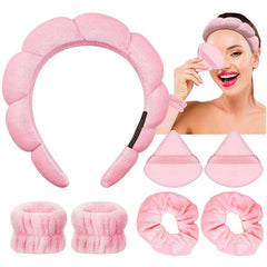 7pcs Soft Hair Accessories For Spa Puffy Headband Comfy Scrunchies Wristband