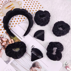 7pcs Soft Hair Accessories For Spa Puffy Headband Comfy Scrunchies Wristband