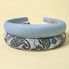 Boho Denim Headband Paisley Printed Hair Band Vintage Headdress