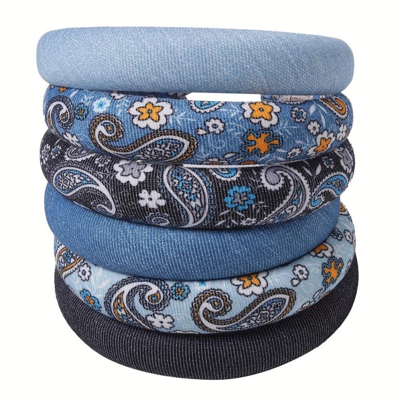 Boho Denim Headband Paisley Printed Hair Band Vintage Headdress