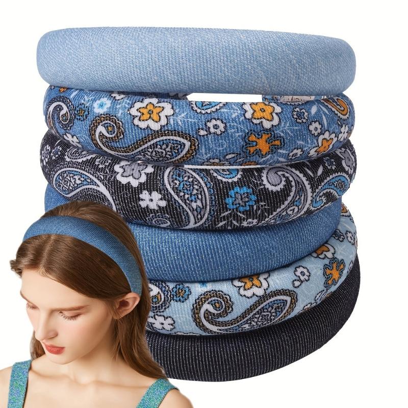Boho Denim Headband Paisley Printed Hair Band Vintage Headdress