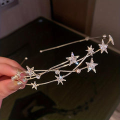 Crystal Star Headband Faux Pearl Hair Hoop Bridal Headband