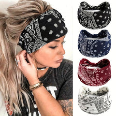 Hobo Headband Paisley Print Stretchy Headdress for Fitness Sports Yoga Women