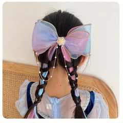 Colorful Bow Ribbon Hair Clip With Faux Pearl Tassel