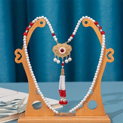 Faux Pearl Beaded Necklace Pendant Tassel Cheongsam Accessories