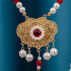 Faux Pearl Beaded Necklace Pendant Tassel Cheongsam Accessories
