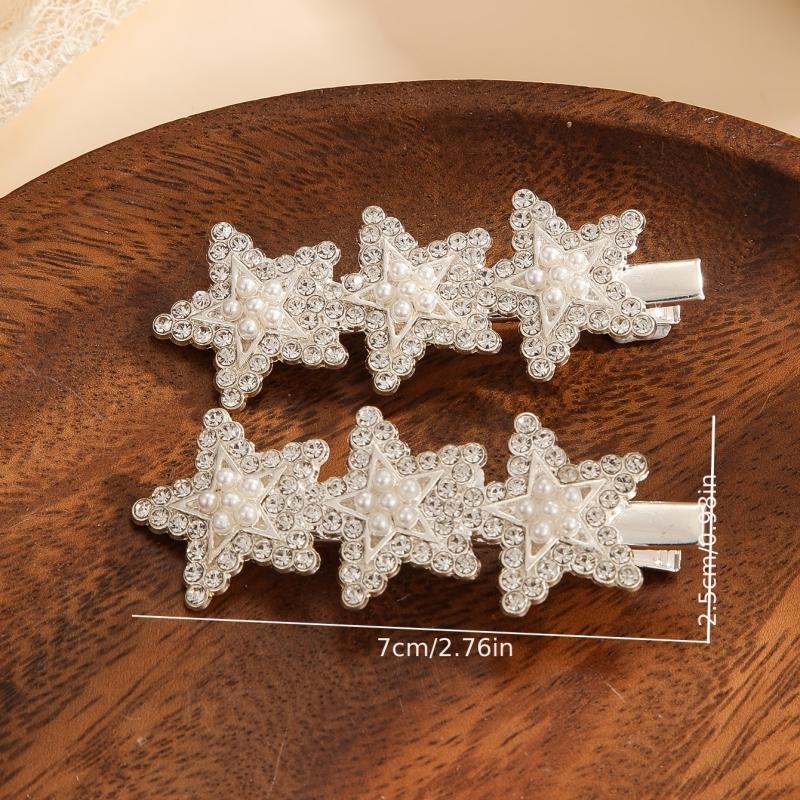 Rhinestone Pearl Star Hair Clip Y2K Barrette Hair Accessories