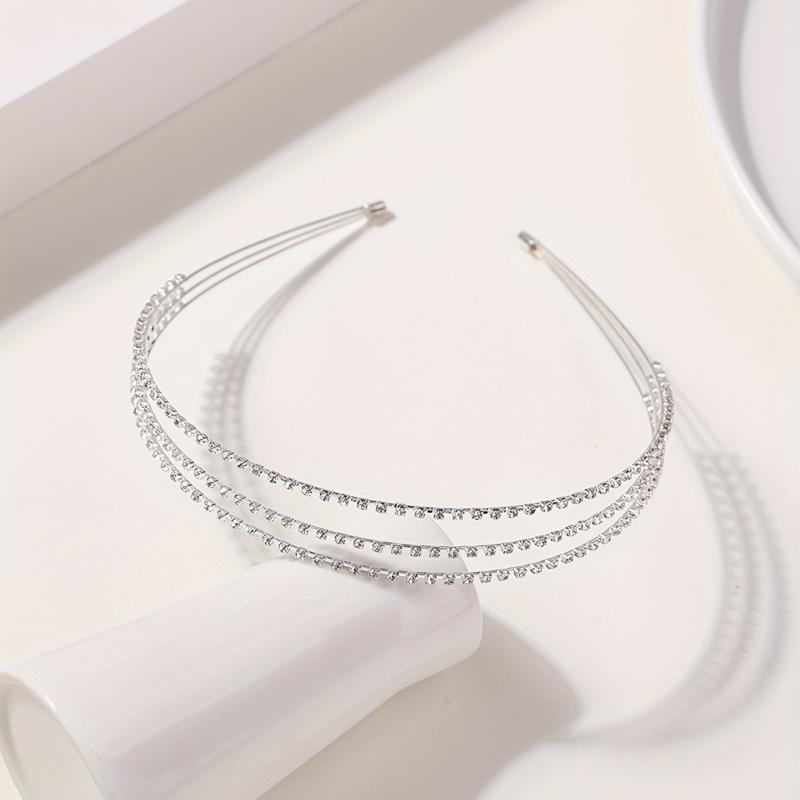 Three Layered Rhinestone Headband Metal Head Hoop Bridal Headdress