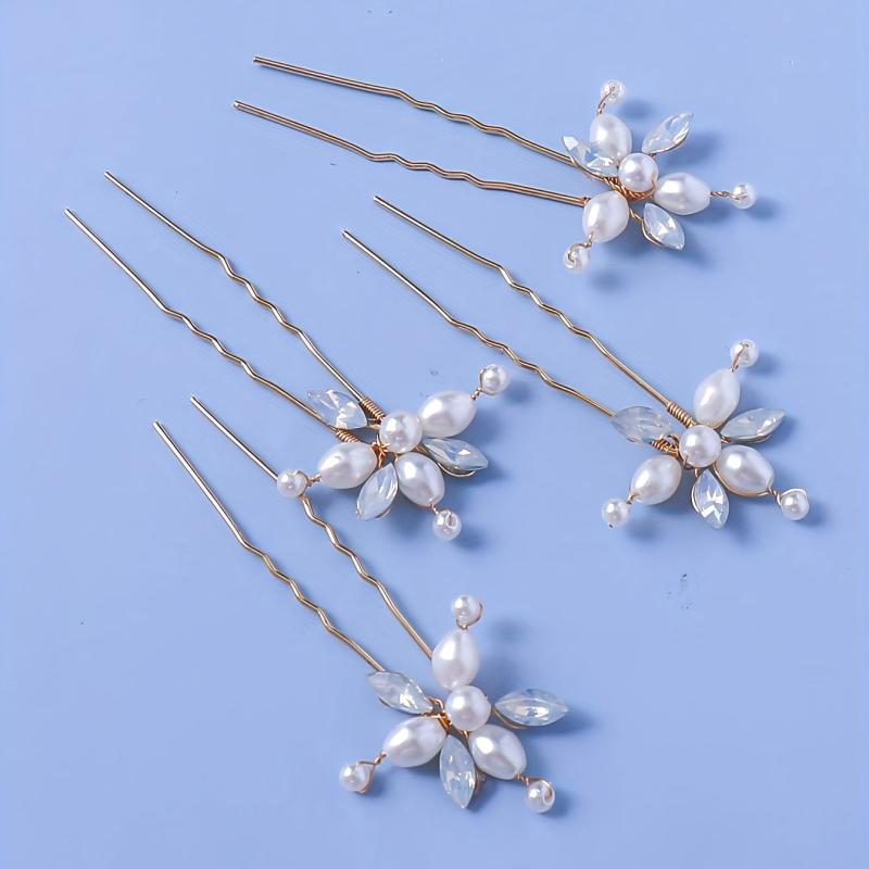 4pcs Faux Pearl Rhinestone Bridal Hairpin Wedding Hair Accessories