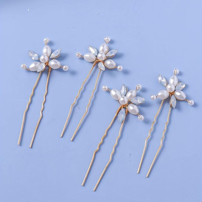 4pcs Faux Pearl Rhinestone Bridal Hairpin Wedding Hair Accessories