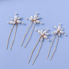4pcs Faux Pearl Rhinestone Bridal Hairpin Wedding Hair Accessories