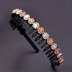 Colorful Rhinestone Flower Tooth Headband for Skincare and Makeup