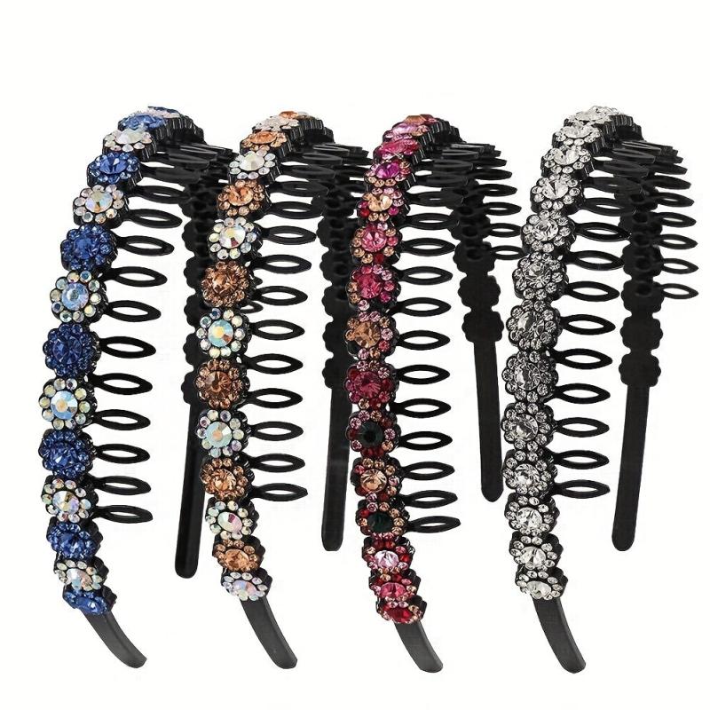 Colorful Rhinestone Flower Tooth Headband for Skincare and Makeup