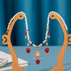 Chinese Style Faux Pearl Necklace with Strawberry Pendant