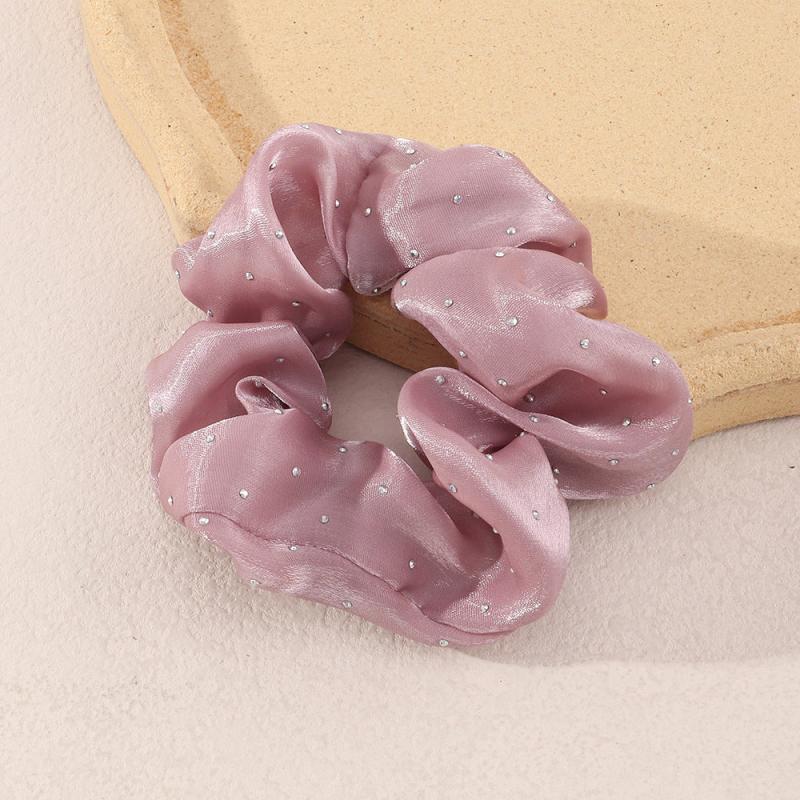 French Vintage Glitter Rhinestone Satin Hair Scrunchies For Women Girls