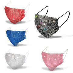 Shining Rhinestone Mesh Mask w/ Strap Nightclub Face Cover