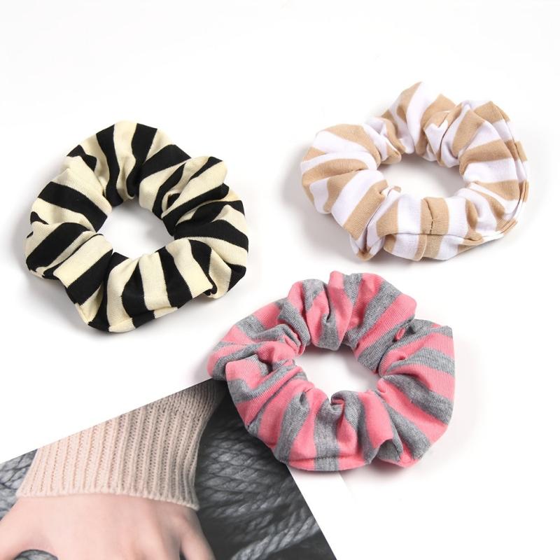 Striped Candy Hair Scrunchies For Women Girls Soft Fabric Scrunchie