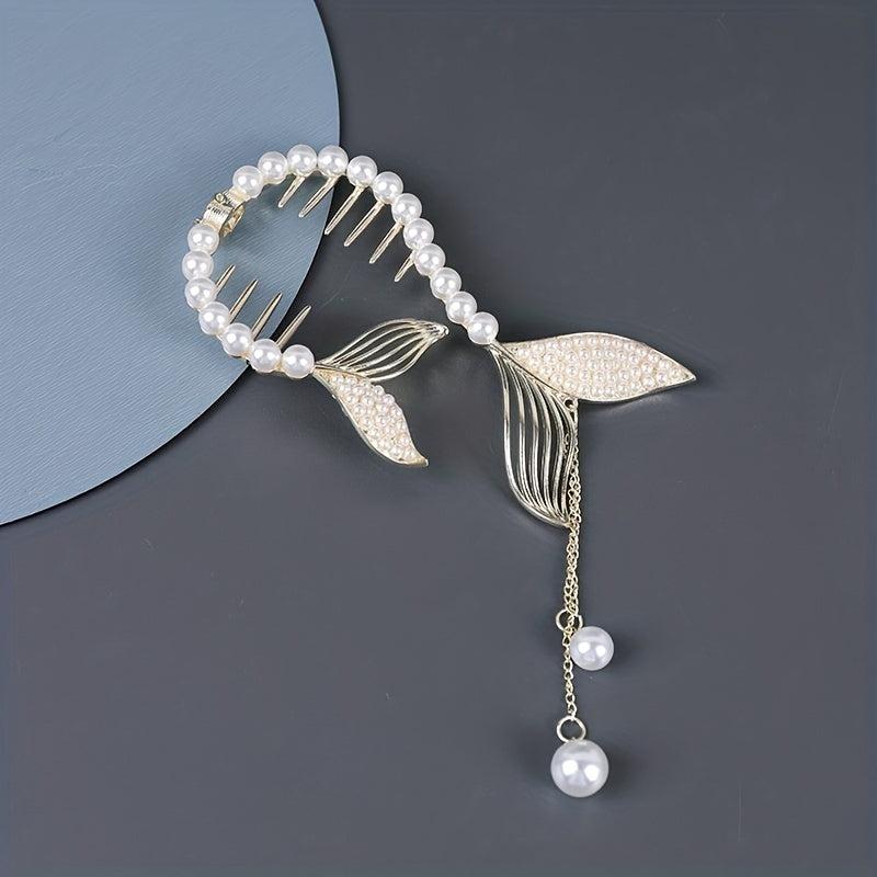 Rhinestone Faux Pearl Banana Clip Hair Accessory with Tassel