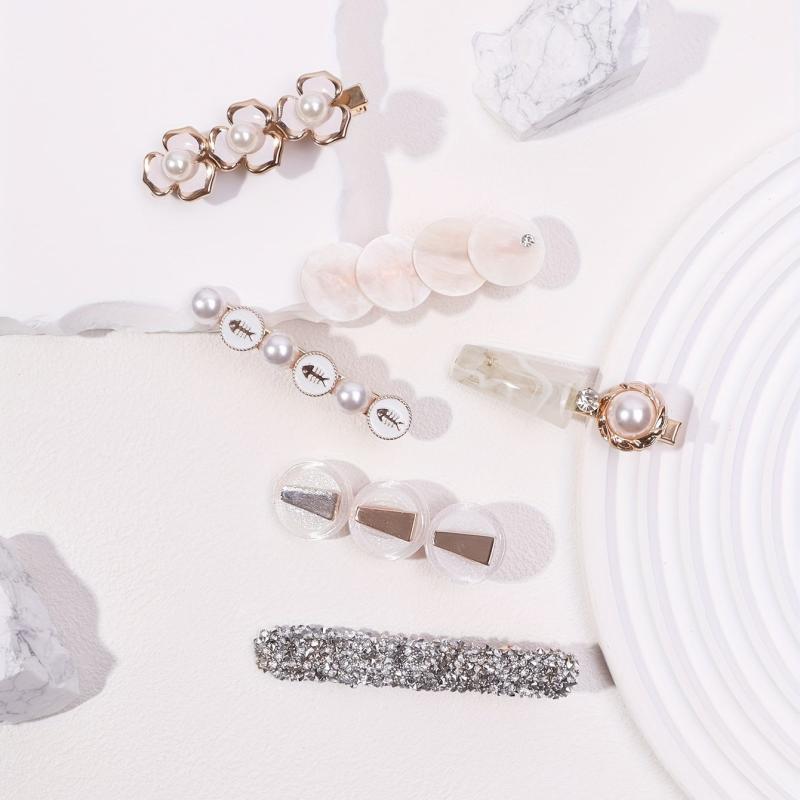 6pcs Pearl Flower Hair Clips Bobby Pin Hair Slides Non Slip Hair Decoration