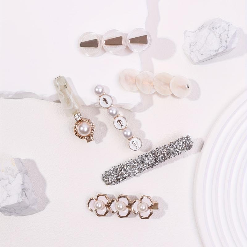 6pcs Pearl Flower Hair Clips Bobby Pin Hair Slides Non Slip Hair Decoration