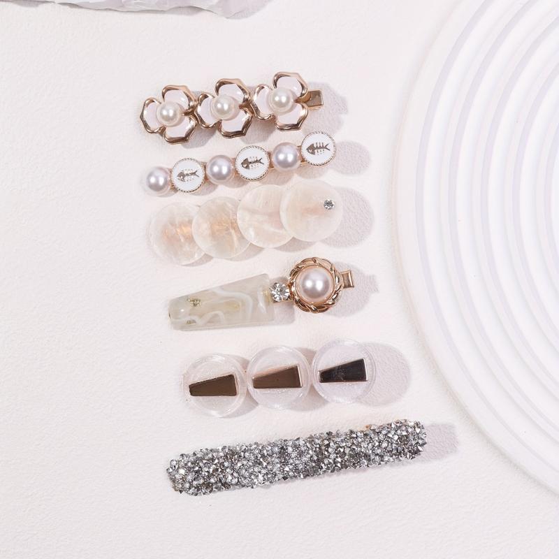 6pcs Pearl Flower Hair Clips Bobby Pin Hair Slides Non Slip Hair Decoration