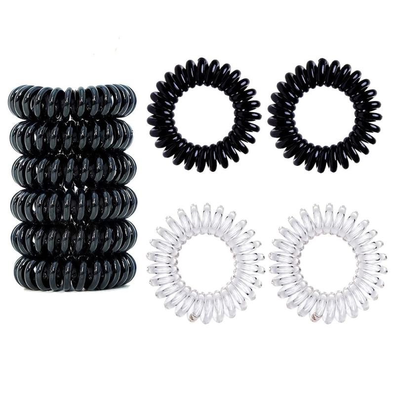 12pcs Transparent Spiral Hair Tie No Crease Coil Hair Ring Elastic Ponytail Hold
