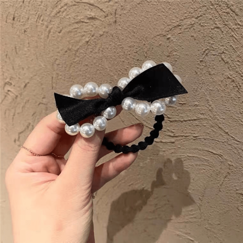 3pcs Faux Pearl Bow Hair Ties Ponytail Holder Hair Accessories