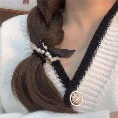 3pcs Faux Pearl Bow Hair Ties Ponytail Holder Hair Accessories