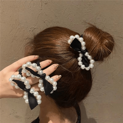 3pcs Faux Pearl Bow Hair Ties Ponytail Holder Hair Accessories