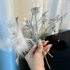 Silvery Hair Sticks Snake Faux Pearl Branch Hair Sticks